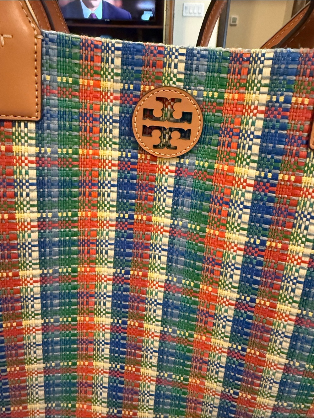 Tory Burch Women's Ella Poly Woven Nylon Tote (Navy / Multi) - Picture 3 of 8
